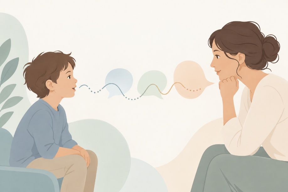 Un bambino parla con una persona adulta che lo ascolta